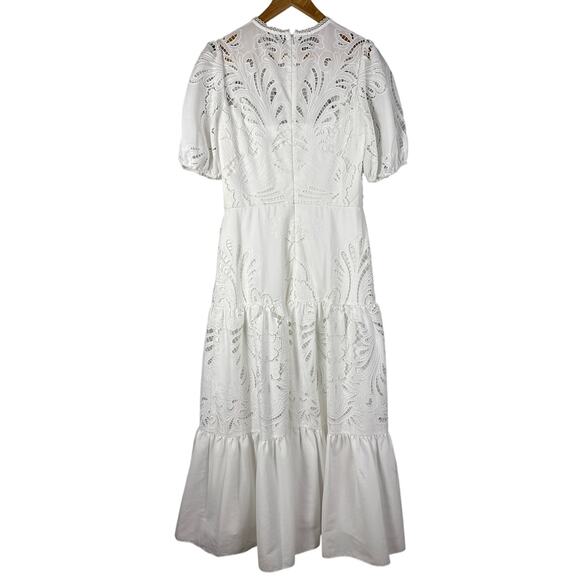 Shoshanna Midnight Bright White Eyelet Puff-Sleeve Maxi Dress Size 8 - Picture 9 of 16